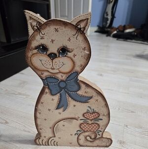 Vintage Hand Painted Wooden Cat